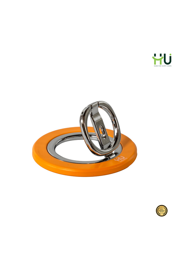 Magnetic Phone Holder Ring – Ultra Thin Zinc Alloy Phone Grip with 360° Rotation & 180° Foldable Stand, Strong Snap Hold for Smartphones-Orange
