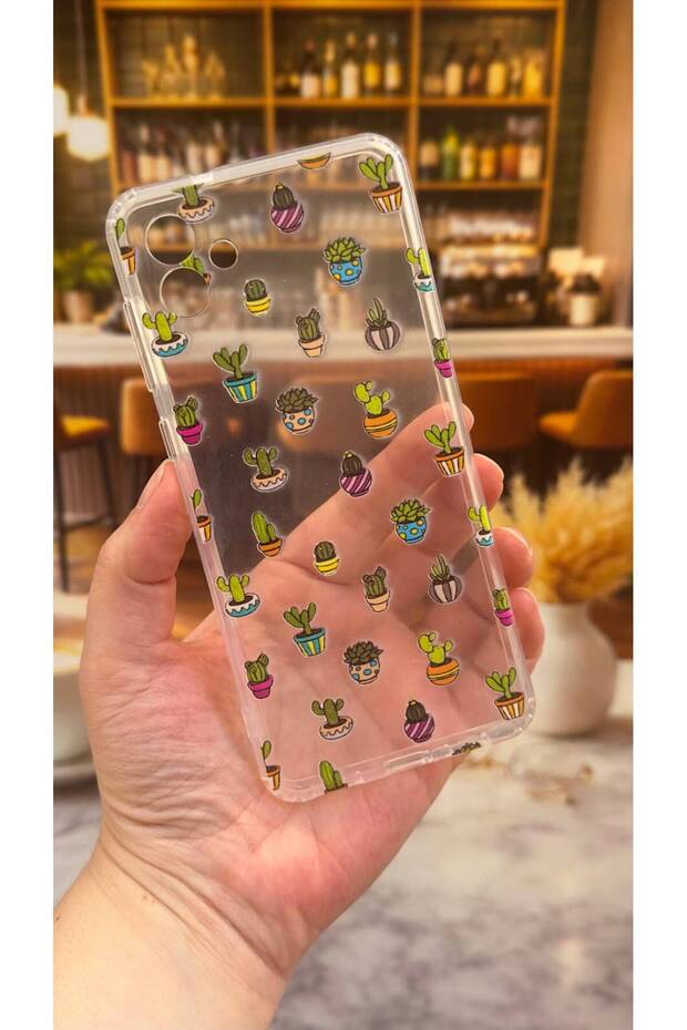 Samsung a04 compatible cactus patterned transparent shock absorbing camera protected clear case