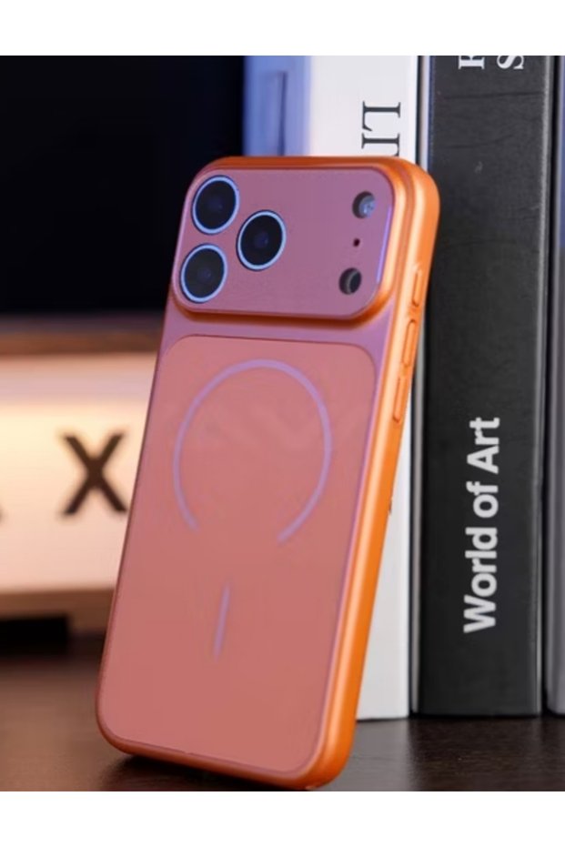 iPhone 17 Pro Compatible Orange Luxury Case with Camera Protection Mirror