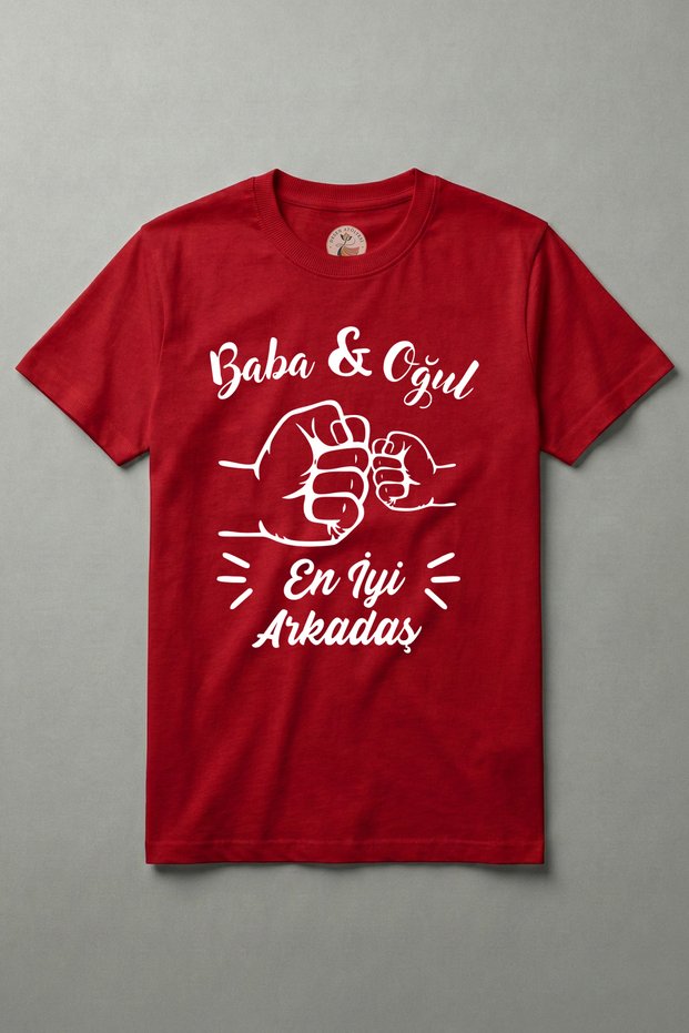 Cotton Father Son Combination Best Friend Printed Red Short Sleeve T-Shirt Father's Day Gift