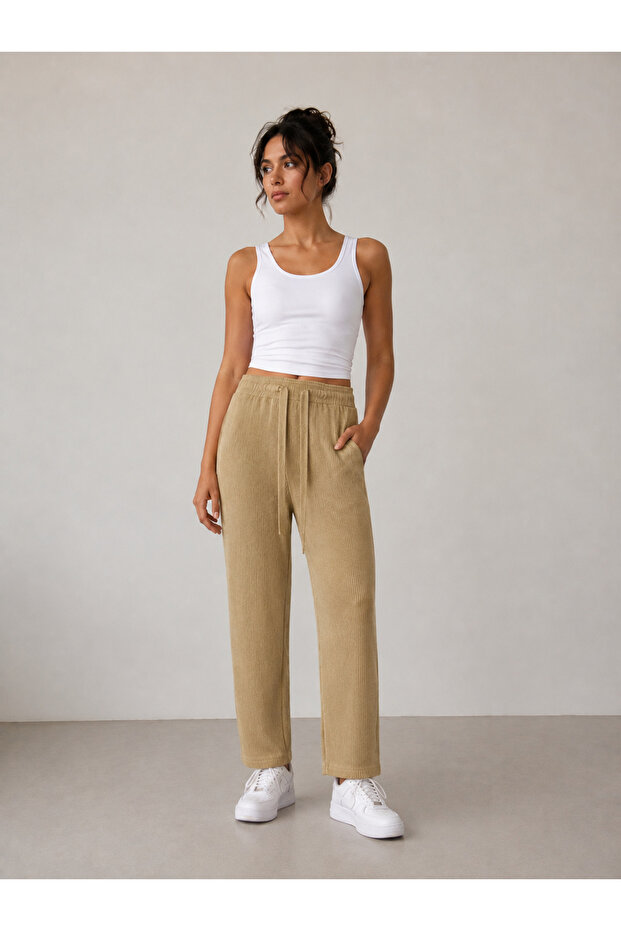 Women's Daily Use Ribbed Wide Leg Pants