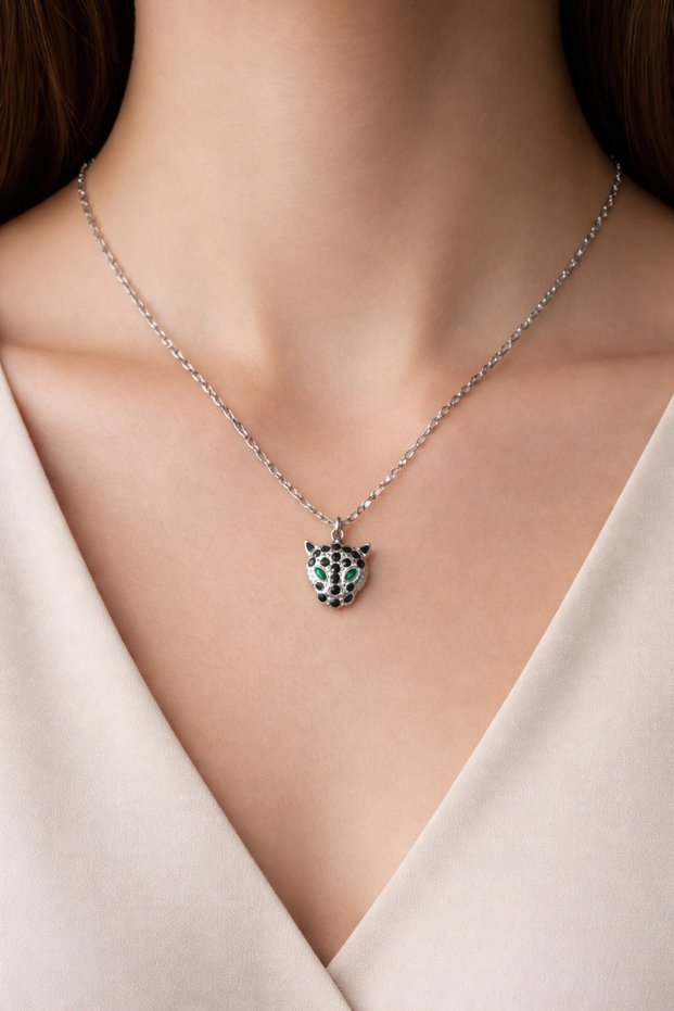 Green Eye Detailed Panther Necklace