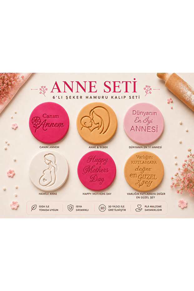6-Piece Mother-Themed Sugar Paste Mold Set | Mother's Day Fondant Printing Stamp and Cookie Mold Set