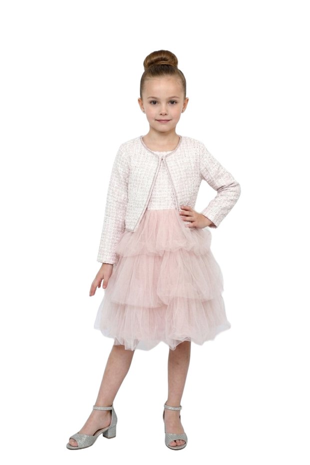 - Girls' 2-Piece Tulle Tiered Party Dress - Blush Pink - 2Y to 12Y