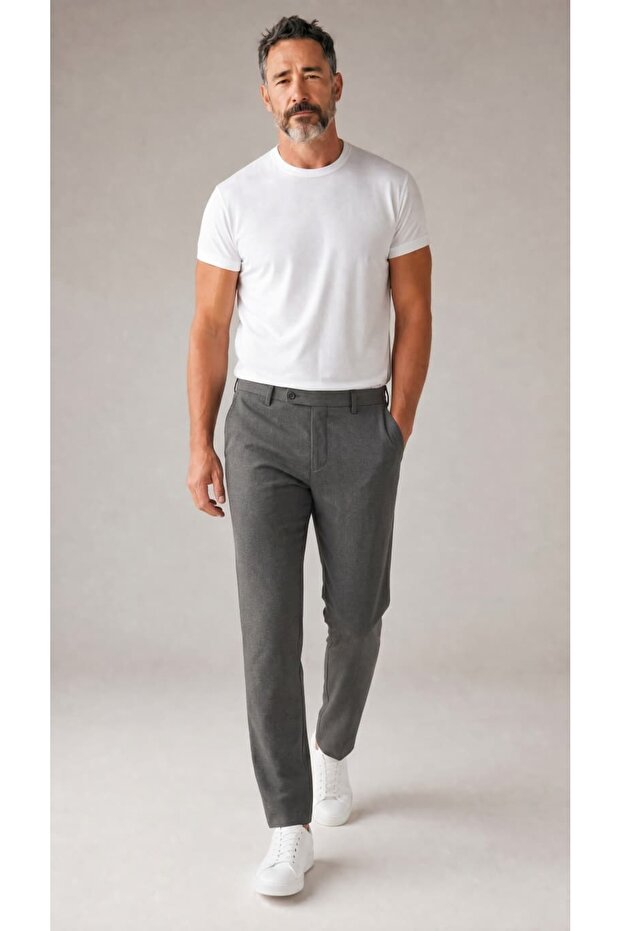 Men's Anthracite Quality Stretchy Lycra Ankle Length Relaxed Fit Slim Fit Fabric Pants
