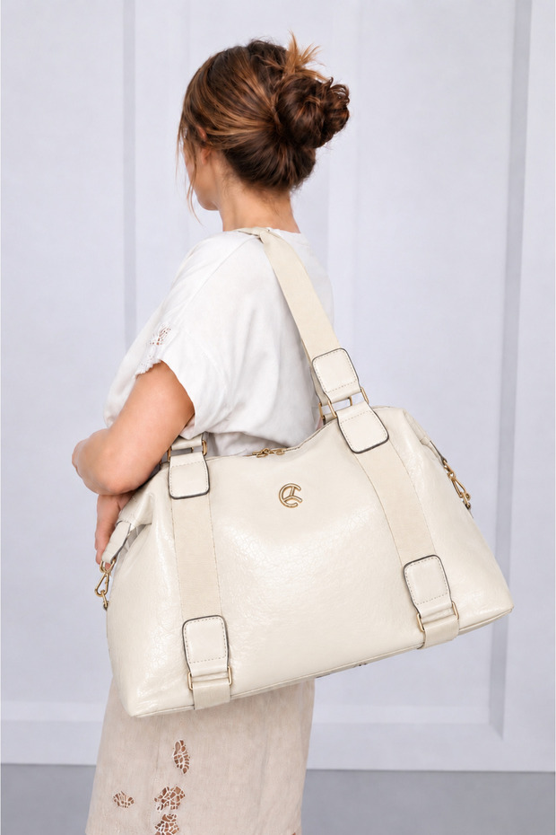 Large Size Cream Soft Leather Women's Hand & Shoulder Bag – Stylish Spacious Bag for Sports, Daily Use, and Short Trips