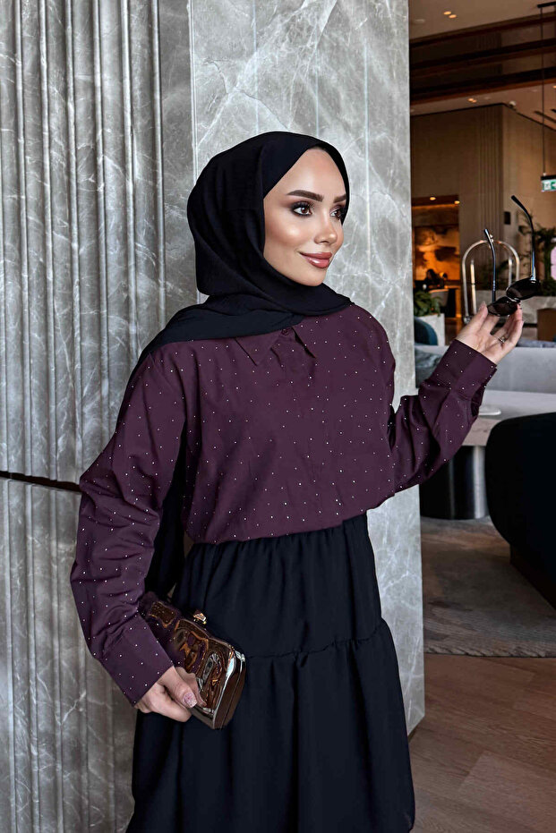 Plum Stone Detailed Shirt