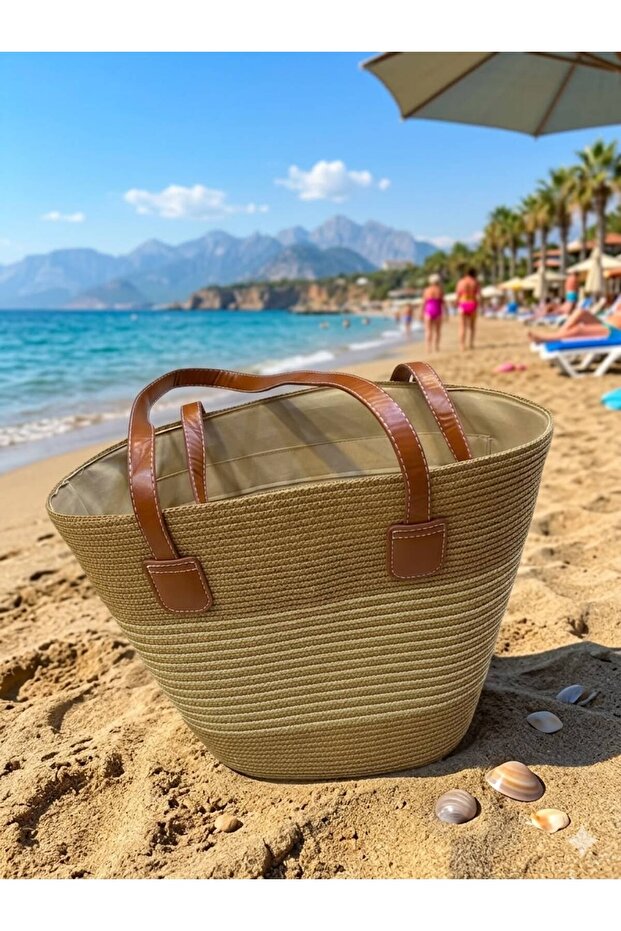 Patterned Colorful Straw Beach Bag - 1