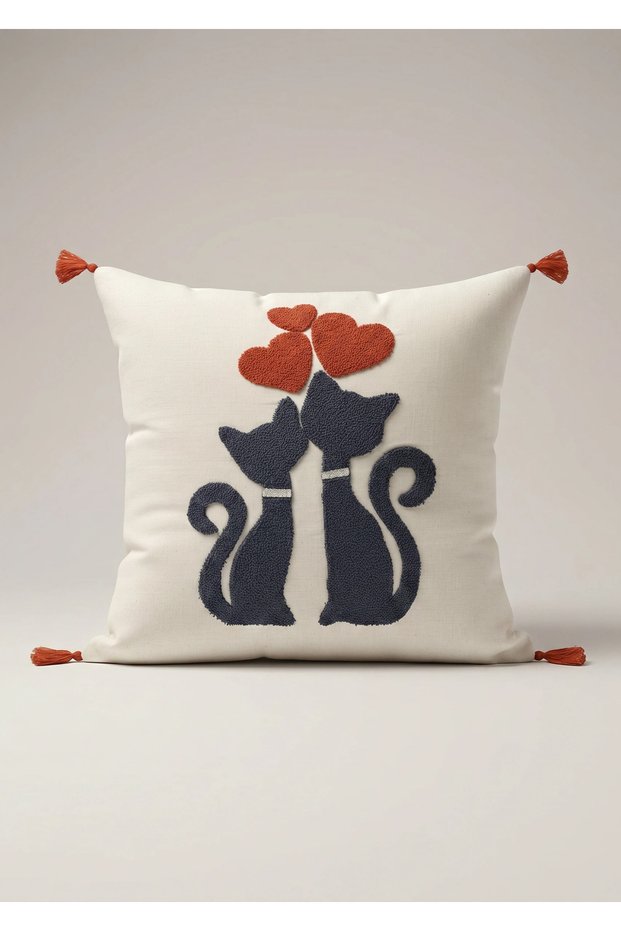 Punch Embroidered Burlap Cushion Cover - 43X43 cm Decorative Cushion
