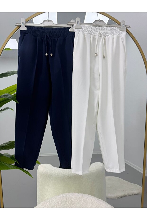 Elastic Waist Pocket Detailed Double Pants