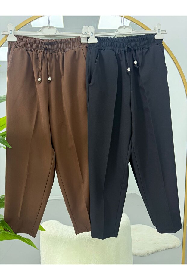 Elastic Waist Pocket Detailed Double Pants