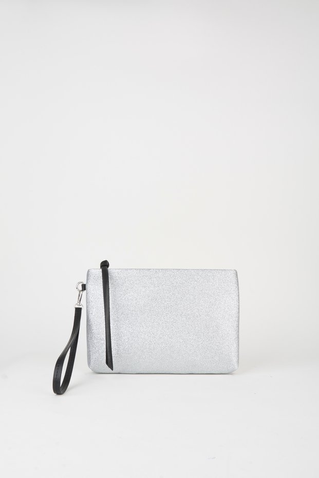 Women's Bellis Silvery Silver Lined Faux Leather Wrist Strap Portfolio Handbag and Clutch Bag