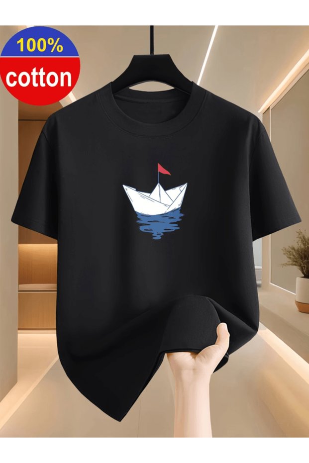 Men's Paper Boat Printed Premium Oversize T-Shirt