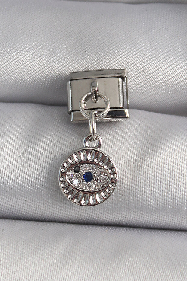 316L Steel Silver Color Dangle Zircon Stone Eye Model Nomination Charm