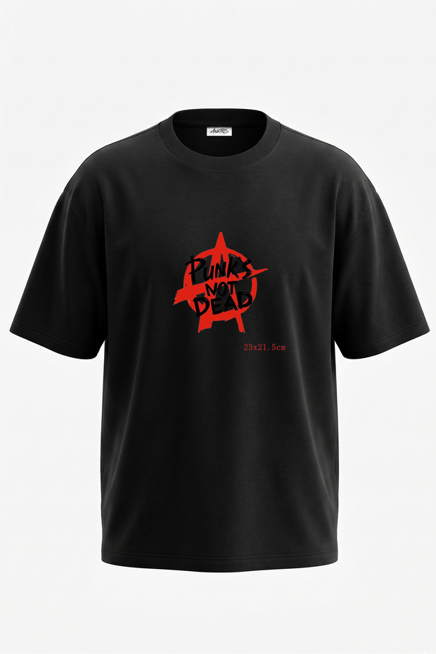Punk Not Dead Design Back Printed Cotton Black Oversize T-Shirt