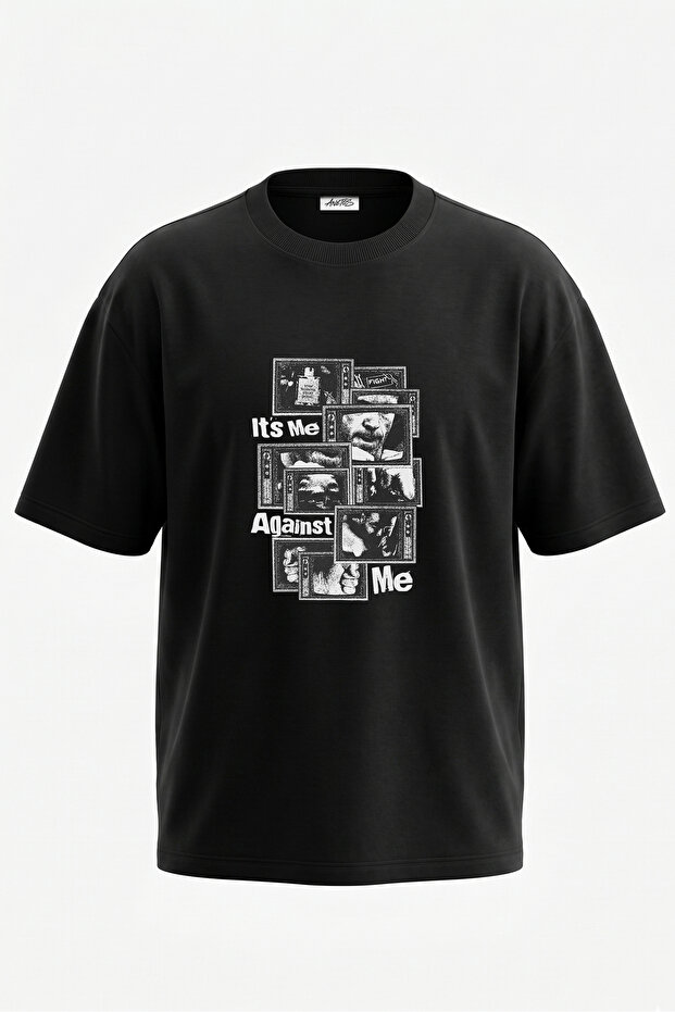 Oz Fight Design Back Printed Cotton Black Oversize T-Shirt