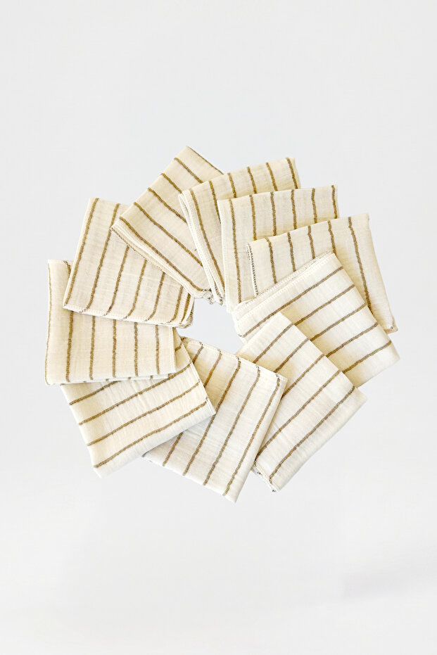 100% Cotton 10 Striped Muslin Handkerchiefs (25X25 cm)