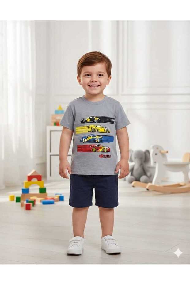 Car Patterned Boy's T-Shirt Shorts Summer Set
