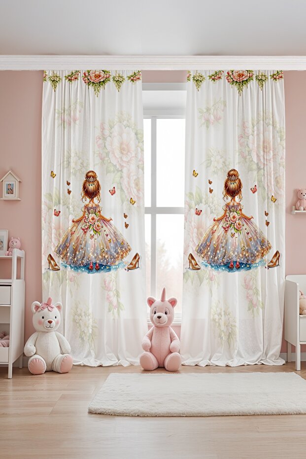 Klbklr Princess Patterned Children's Baby Room Background Curtain (Single Wing Pricing)