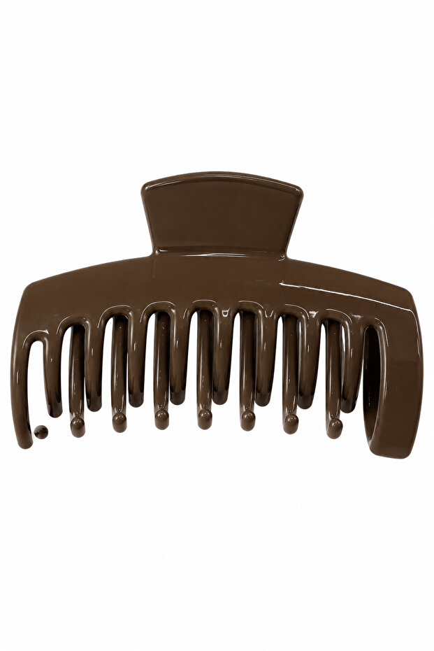 Luxury Women's Brown Latch Hair Clip - Shiny Plastic Latch Clip