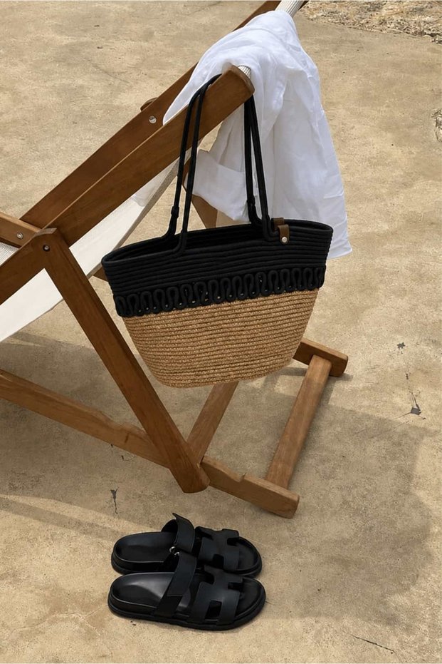 Coralie Braided Straw Tote Bag with Knitted Detail