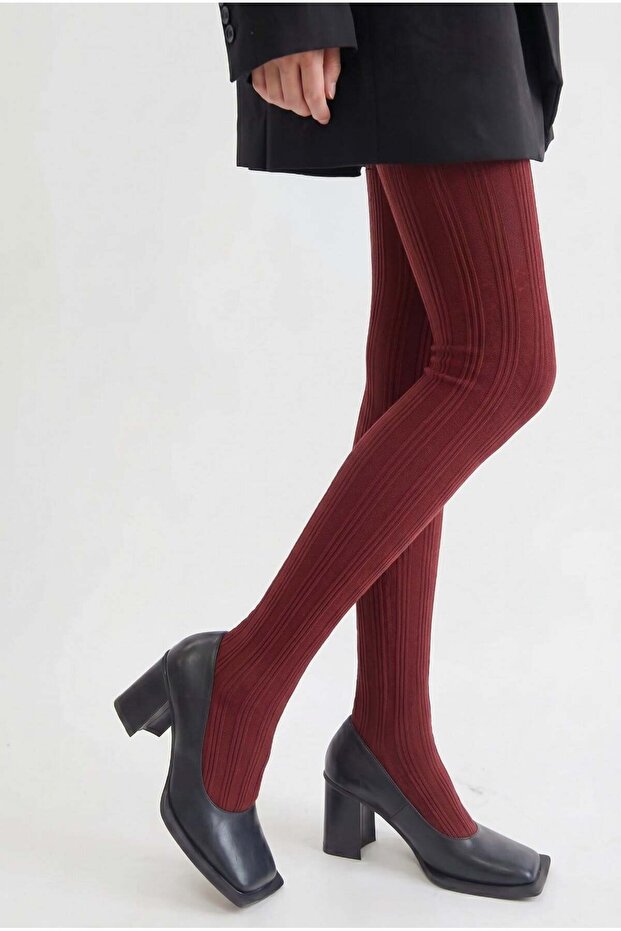 Women's Striped Pantyhose Claret Red