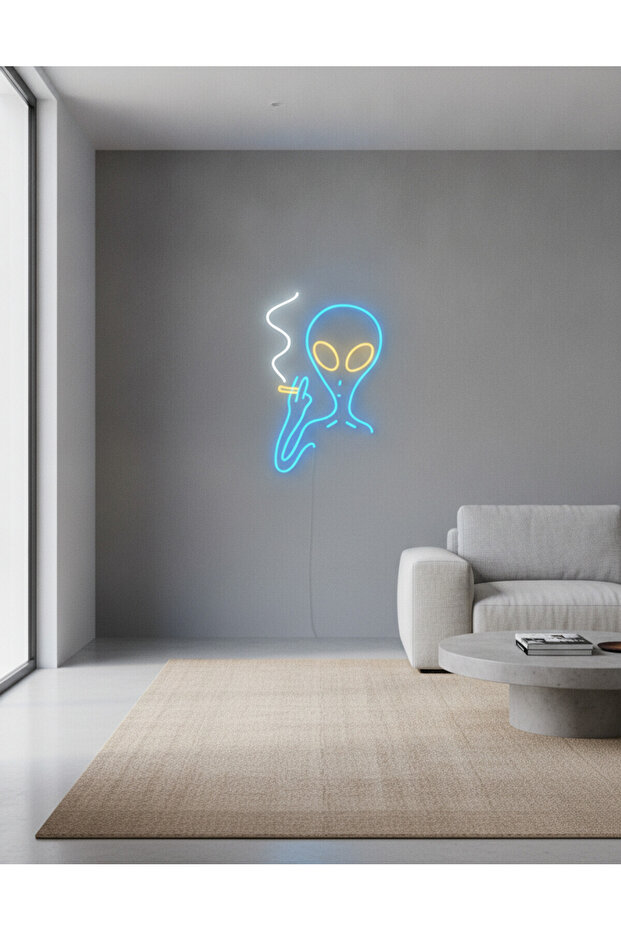 Uzaylı Figürü LED Neon Tablo | Pop Culture Duvar Dekoru | Pleksi Aydınlatmalı Genç Odası Tablosu - 6