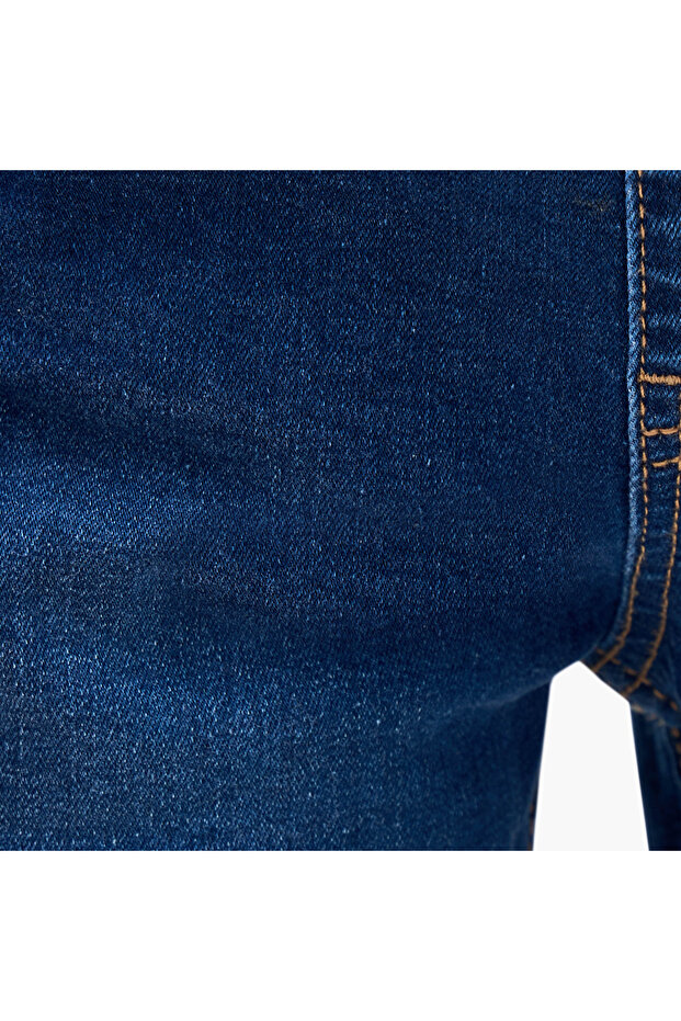 Solid Denim Shorts with Drawstring Closure and Pockets - 5