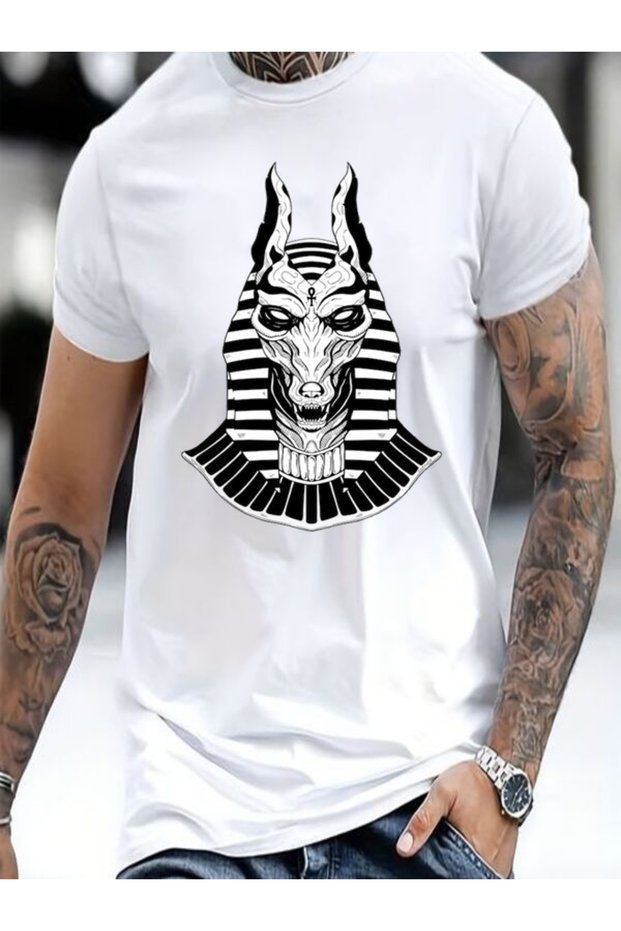 Egyptian Themed Anubis Printed Oversize T-Shirt