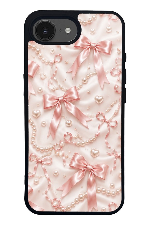 iPhone 16E Glossy Phone Case with Blush Pearl Bow Design