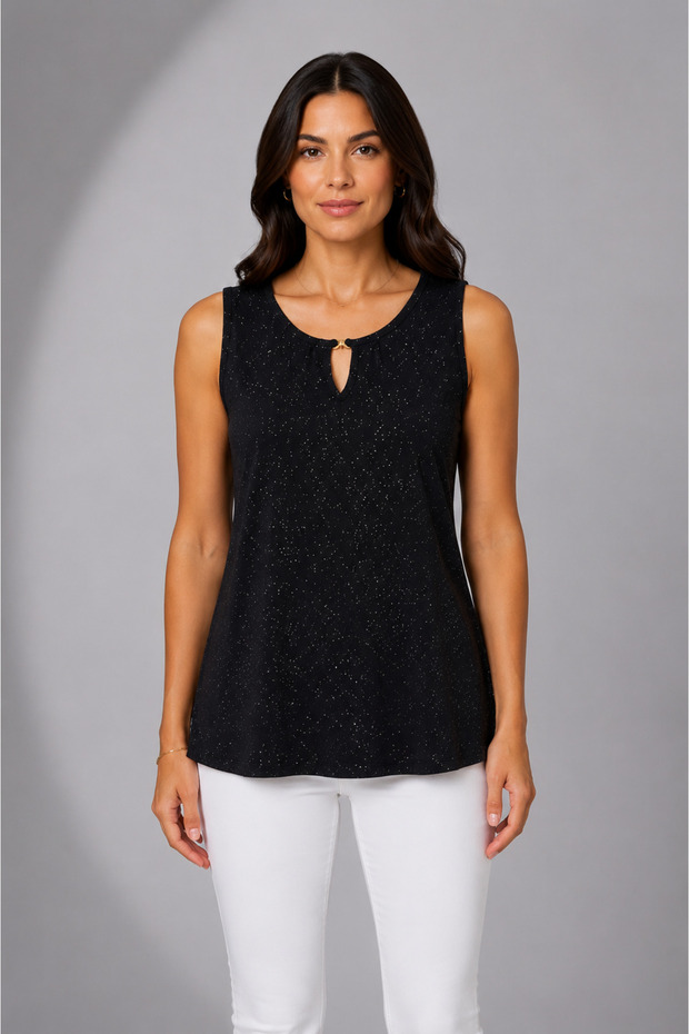 Women's Sleeveless Round Neck Sandy Blouse with an Elegant Shimmering Look | Stylish Casual and Special Occasion Blouse