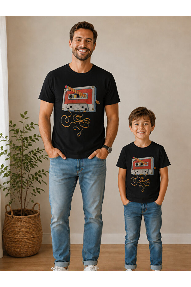 Father Child Oversize T-Shirt with Cassette Print (Sold Individually)