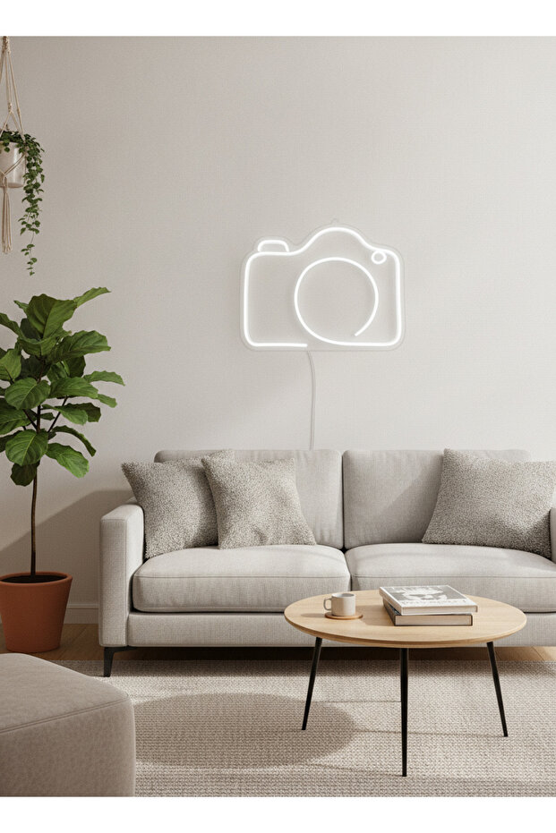 Kamera Figürlü LED Neon Tablo | Beyaz Aydınlatmalı Dekor | Fotoğrafçı Hediyesi - 3