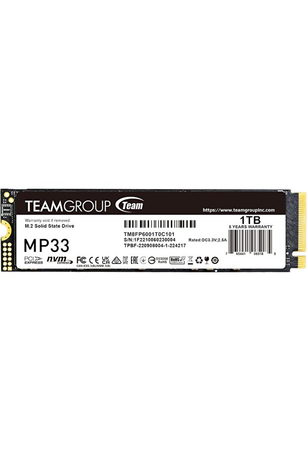 TEAMGROUP MP33 1TB SLC Cache 3D NAND TLC NVMe 1.3 PCIe Gen3x4 M.2 2280 Internal SSD