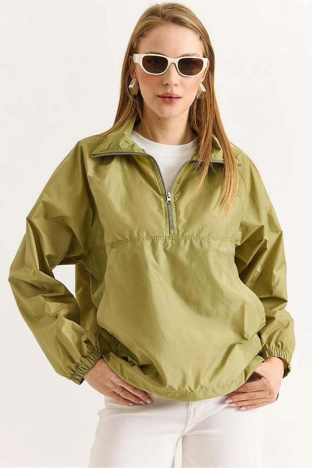Women's parachute half-zip rain jacket - green