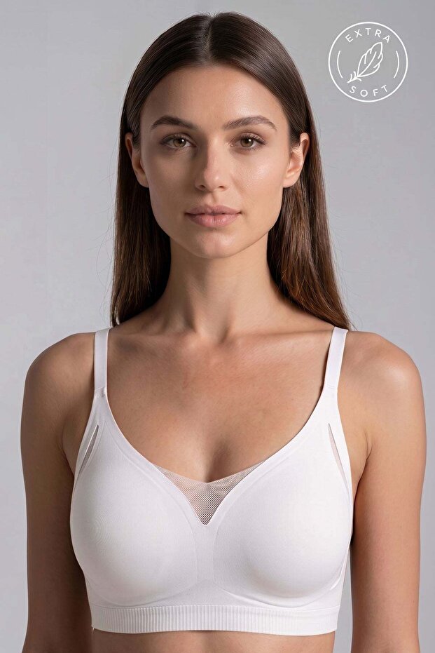 Egyptian Tulle Detailed Laser Cut Bra Ecru