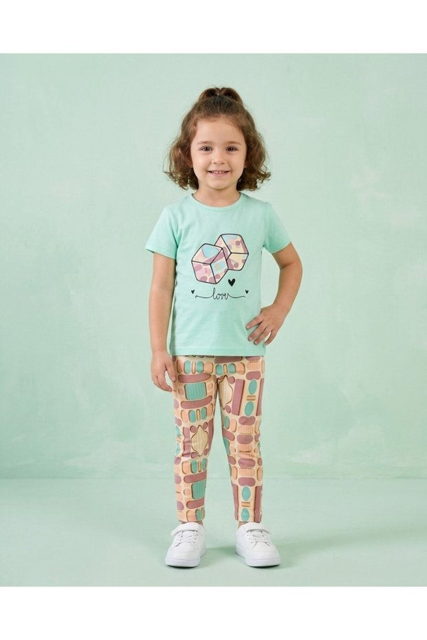 Girl's Summer Tights and Printed T-Shirt Set for Ages 2-3-4-5-6-7-8-9, 2-Piece Set