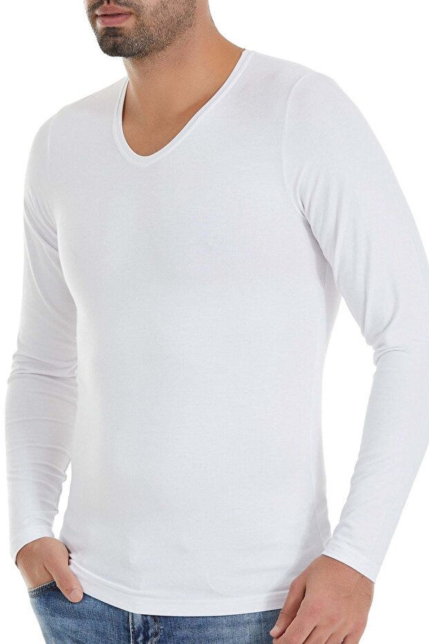 Bamboo V-Neck Men's Long Sleeve T-Shirt White