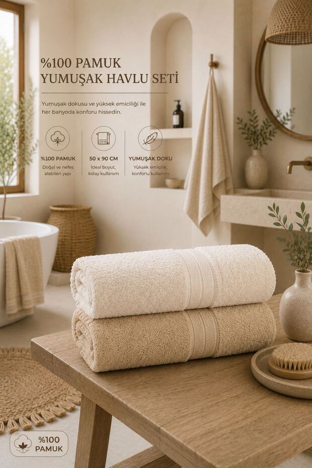 Colorfull 2 Pieces 100% Cotton Floral Patterned 50 X 90 cm Towel Set / Dowry Set