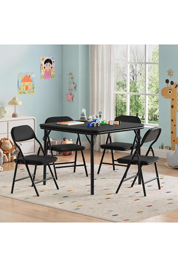 Folding Table and Chairs Set for Children (5 Pieces), Includes 1 Table and 4 Folding Chairs, Activity Set, Suitable for Children's Room, Nursery or Classroom.