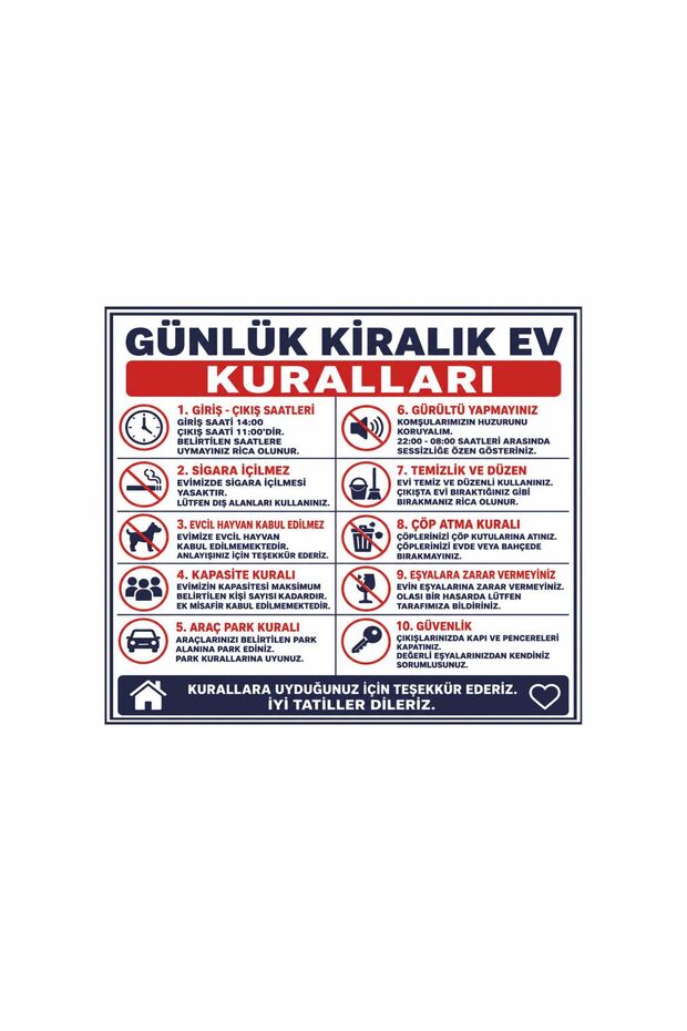 Daily Rental House Rules Warning Sign 40X35Cm Size