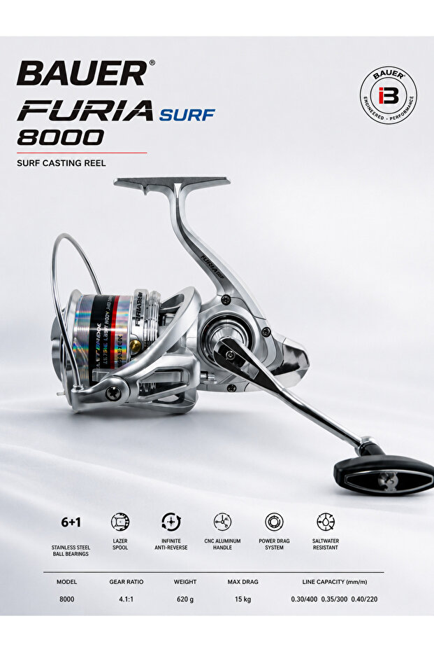 Bauer Furia Surf 8000 Fishing Reel (with Technical Service Guaranteed)
