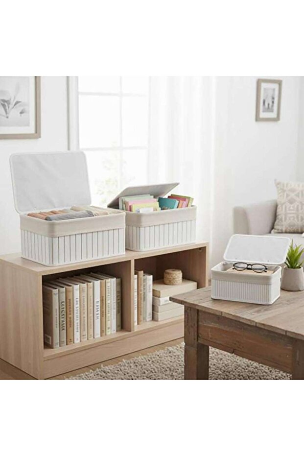 Chyna 3-pieces Bamboo Storage Organiser With Lid 36x26x17cm -white