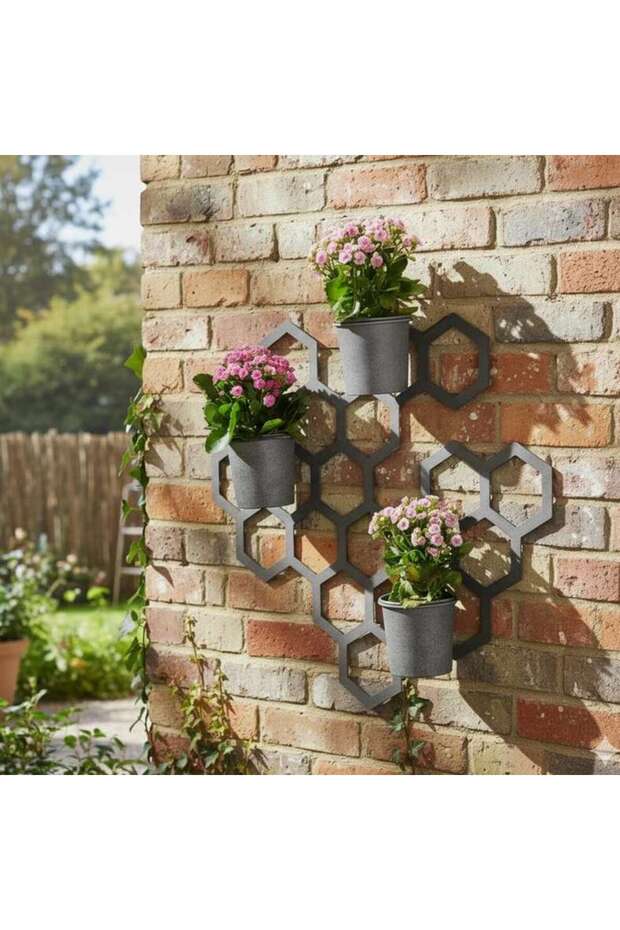 Hive Metal 4pc Set Wall Hanging With 3 Planters 70.8x15.8x75cm - Grey