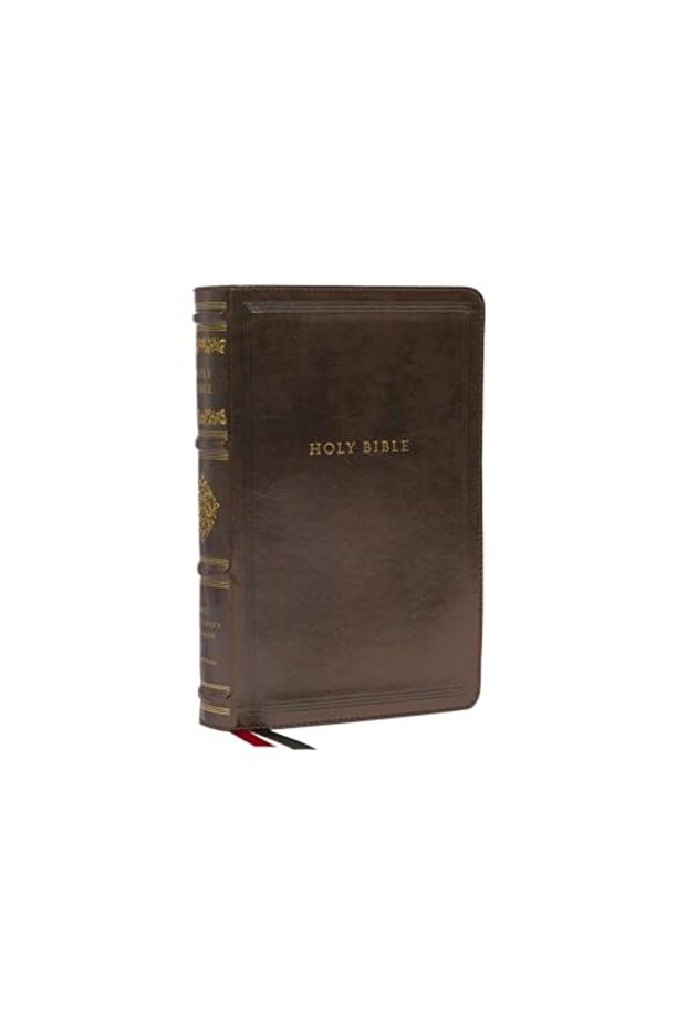 NKJV، كتاب الإنجيل الشخصي للمرجع، مجموعة سوفرين، غلاف جلدي، بني، حروف حمراء، مريح للقراءة