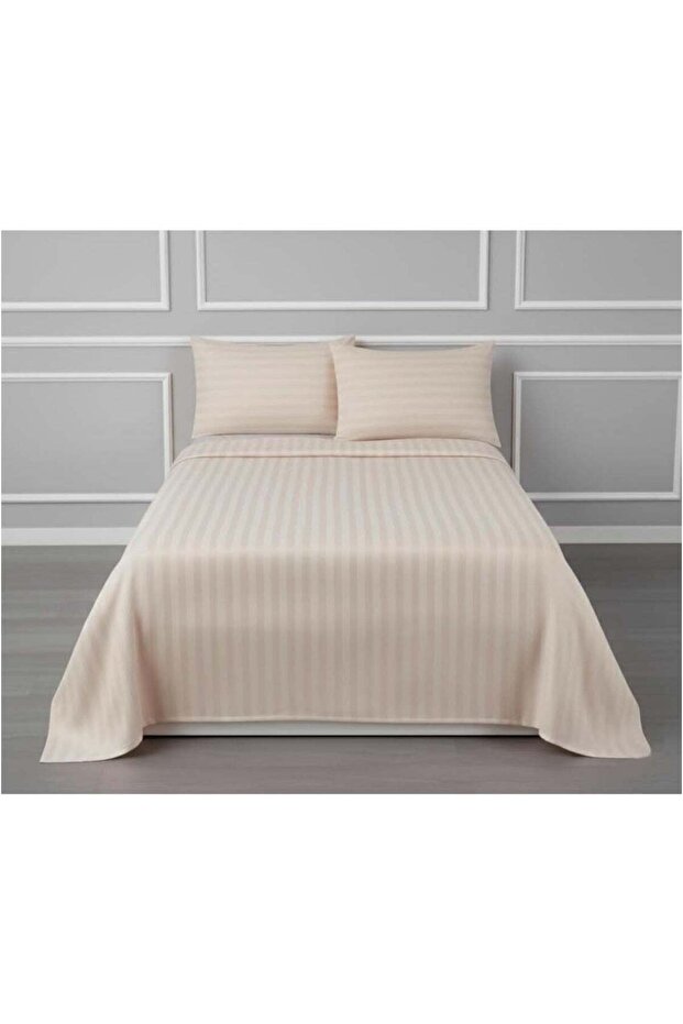 King Bed Sheet Set with 2 Pillowcases 50×75cm 100% Microfiber 240×260cm Flat Sheet for King/Double Beds 1cm Stripe Soft Bed Sheet Set for Hotels and Home Ivory