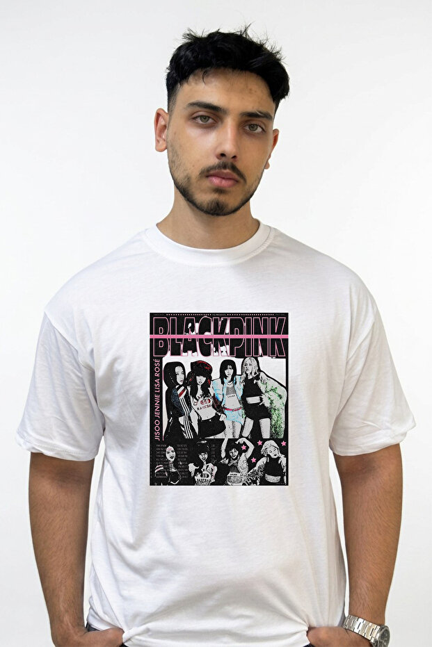 Blackpink_5 Design Printed Oversize White T-Shirt