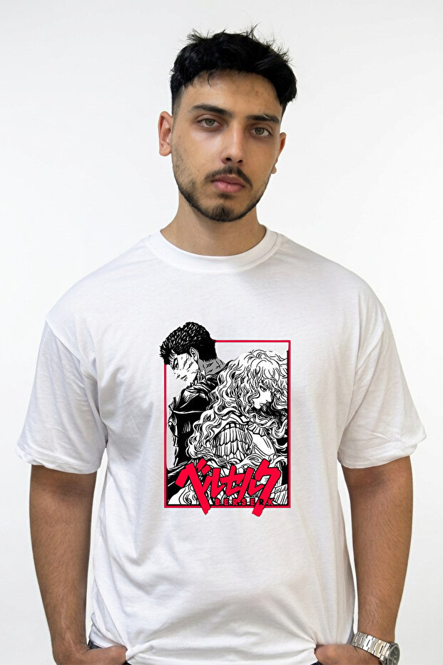 تي شيرت أبيض كبير الحجم مطبوع بتصميم Berserk_6