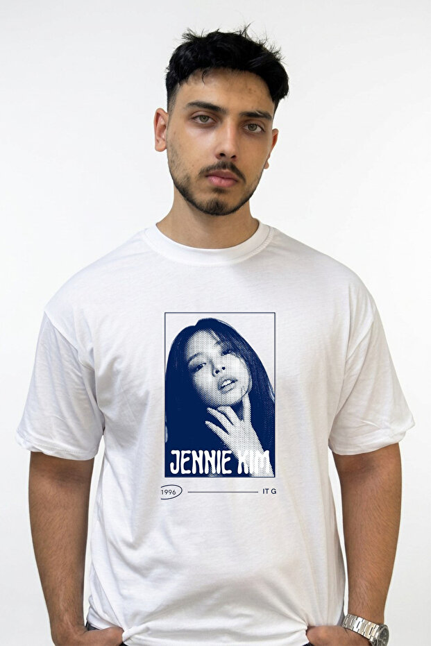 Jennie Kim_1 Design Printed Oversize White T-Shirt