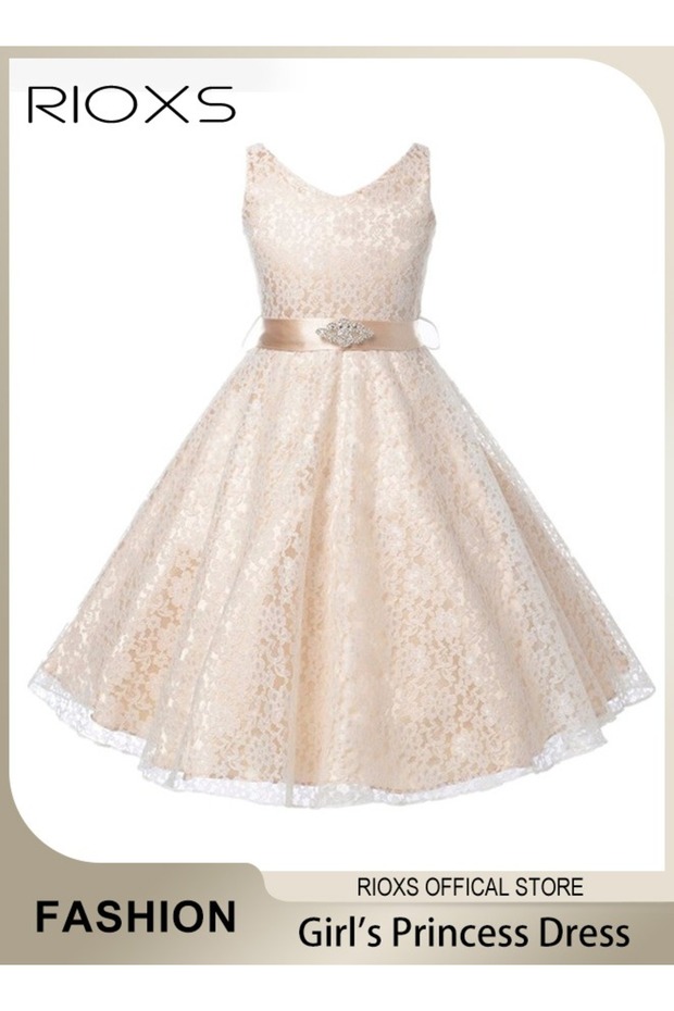 Kids Girls Tulle Princess Dress, Elegant Lace Gowns Dress V Neck Sleeveless Dress for Toddler Girls,